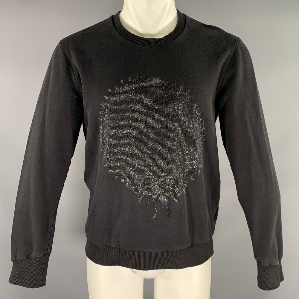 JUST CAVALLI Size M Black Embroidery Cotton Crew-Neck Sweatshirt